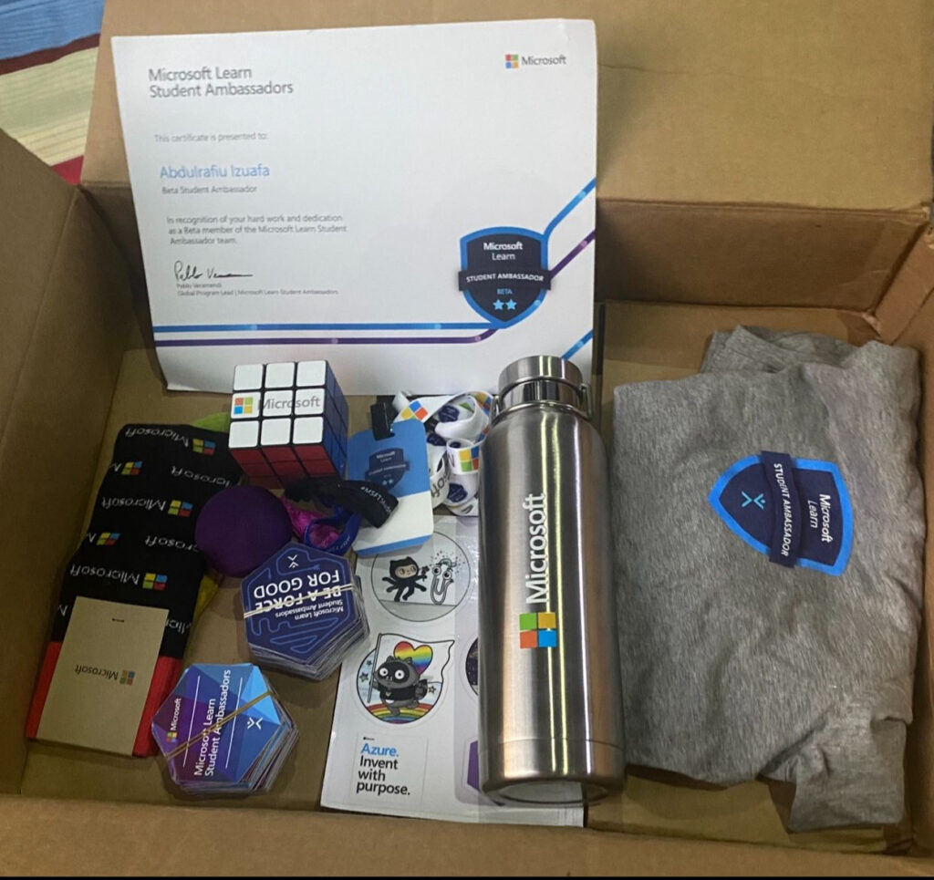 Abdulrafiu's Microsfot Student Ambassador swag | Excel Your Way to AI: How This Microsoft MVP Winner Made It